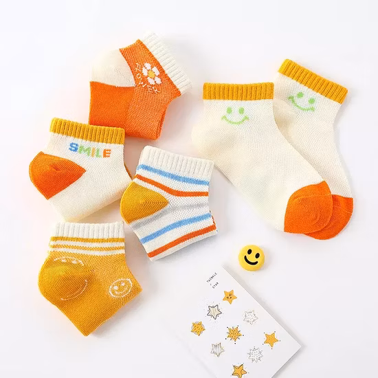 Children′s Cotton Socks Boys Girls Smiling Face Trendy Medium Tube Socks Candy Color Baby Socks