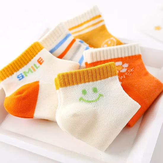 Children′s Cotton Socks Boys Girls Smiling Face Trendy Medium Tube Socks Candy Color Baby Socks