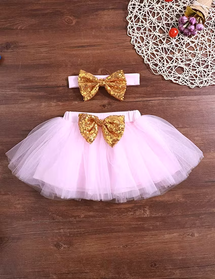 Baby-Outfit für Mädchen, Smash Shinny, Strampler, Pailletten, Schleife, Tutu, Prinzessin, rosa, kurzer Rock mit Stirnband, Kleidungsset